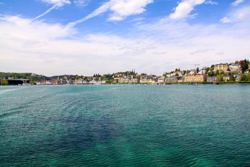 Beautiful view on city of lake in swissland