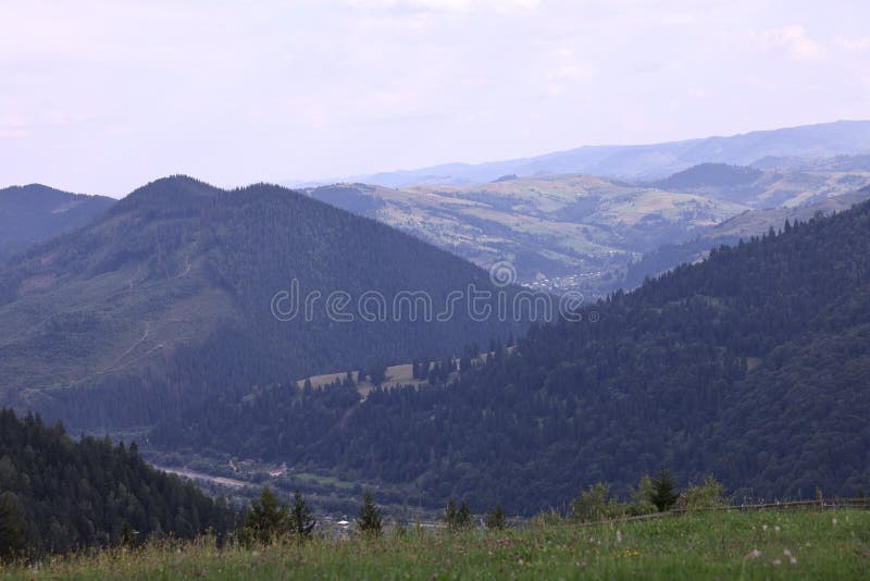 Beautiful view of forest in mountains under sky royalty free stock photography