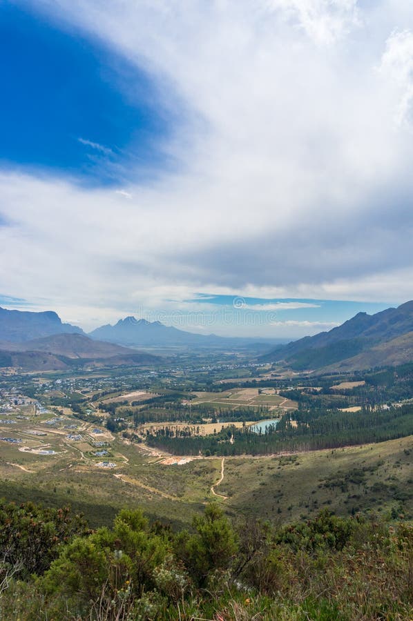 Beautiful View of Franschhoek Tourist Town in Mountain Valley Stock ...