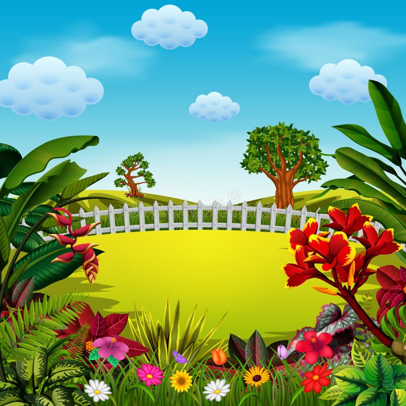 A Colorfull Garden with the Beautiful Rainbow Stock Vector ...