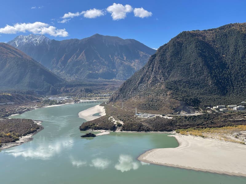 Beautiful View of the Indus River Surrounded by Mountains in Sunny