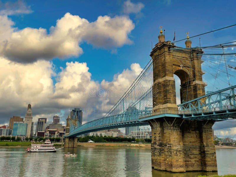 Beautiful View of the John a. Roebling Suspension Bridge in Cincinnati