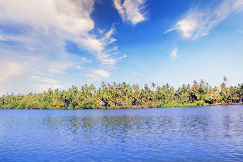 Beautiful view of Lake Koggala, Sri Lanka, on a sunny day stock image