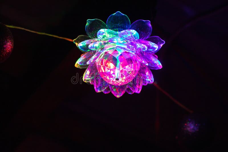 Beautiful View of a Magical Flower Lamp with Blue and Pink Lights Stock