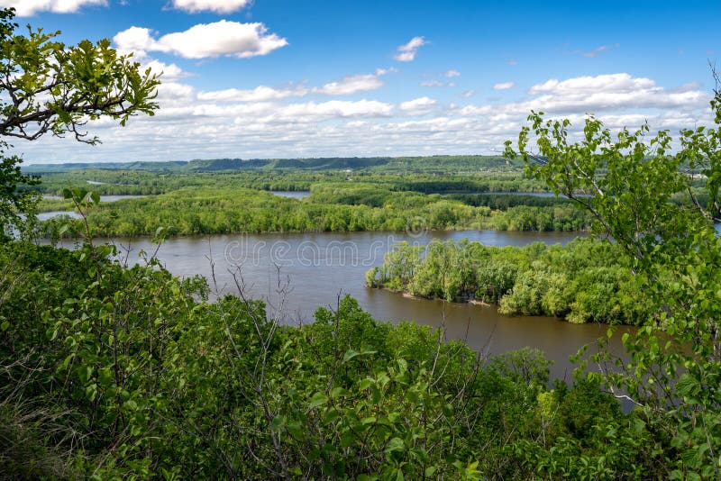 Beautiful view of the Mississippi River as seen from Red Wing Minnesota from the Barn Bluff hiking trail