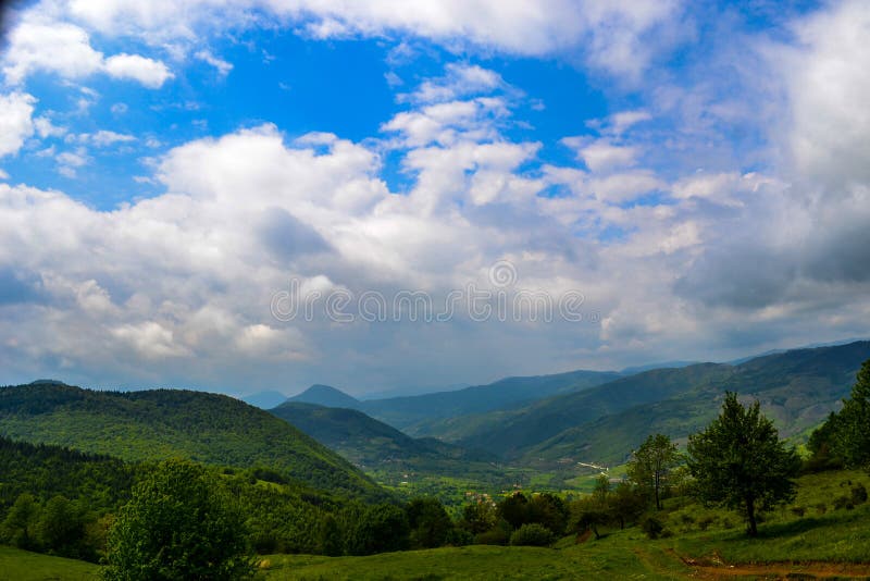 A beautiful view of natural beauty. A view of the landscapes and a part of a small mountain town from above... royalty free stock images A beautiful view of natural beauty. A view of the landscapes and a part of a small mountain town from above... royalty free stock images