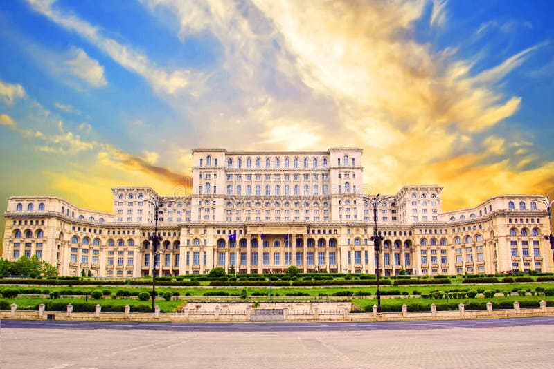 Beautiful view of the Palace of Parliament in Bucharest, Romania stock image