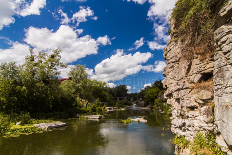 Beautiful view of rhe Hirskiy Tikich river and Buky`s canyon, Buky, Ukraine