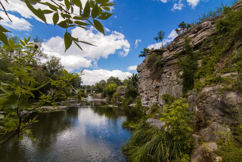 Beautiful view of rhe Hirskiy Tikich river and Buky`s canyon, Buky, Ukraine