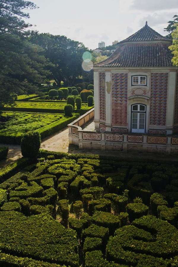 Beautiful view of the Royal Cascata garden located in Caxias, Portugal.