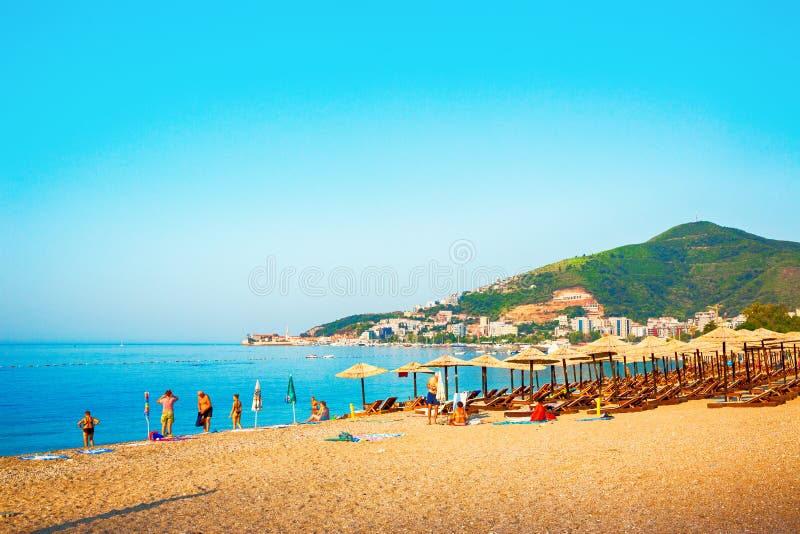 Beautiful View on Slavic beach in city Budva. MONTENEGRO royalty free stock photography Beautiful View on Slavic beach in city Budva. MONTENEGRO royalty free stock photography