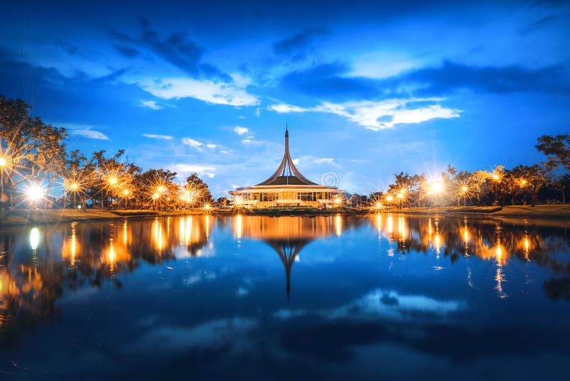 A Beautiful View of Suan Luang Rama IX Park Bangkok, Thailand at Night ...