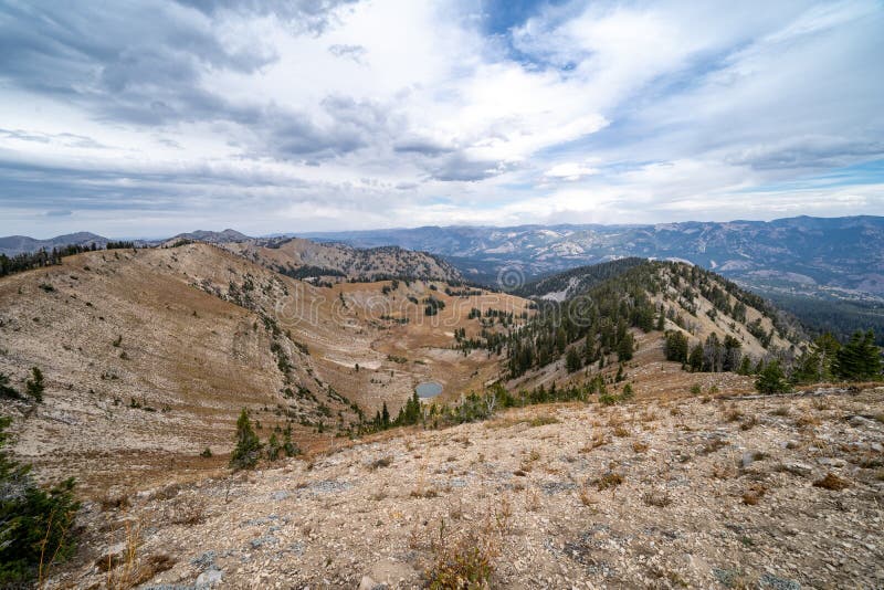 Beautiful view from the summit of mountains in the Bridger Teton National Forest in Wyoming stock photos Beautiful view from the summit of mountains in the Bridger Teton National Forest in Wyoming stock photos