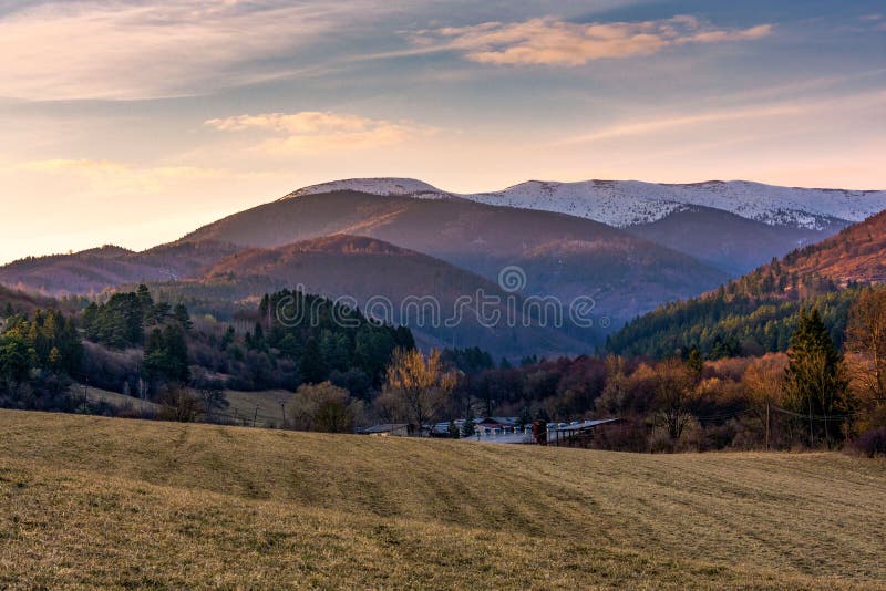 Beautiful view of sunset over Nizke Tatry mountains in Slovakia