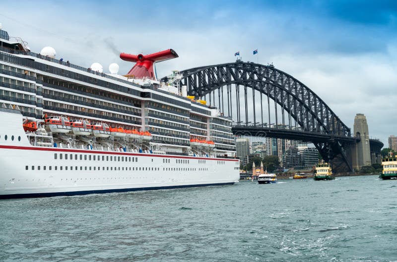 Beautiful View of Sydney Harbour with Cruise Ship, Australia Stock