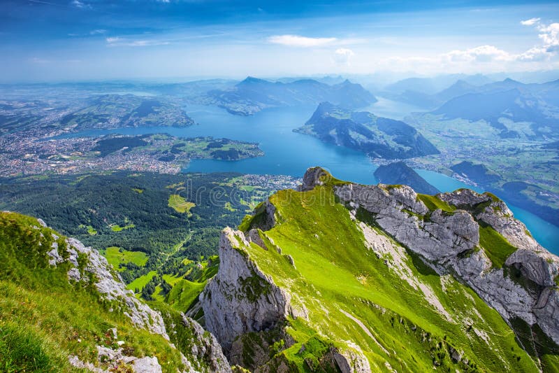 Beautiful view to Lucerne lake (Vierwaldstattersee), mountain Ri