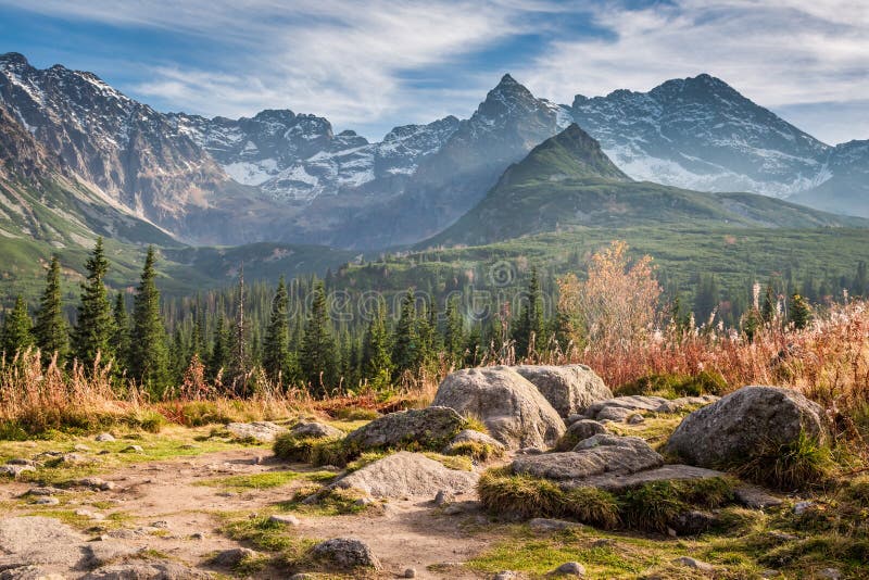 Beautiful view to the Tatras at sunset in autumn, Poland stock photography Beautiful view to the Tatras at sunset in autumn, Poland stock photography
