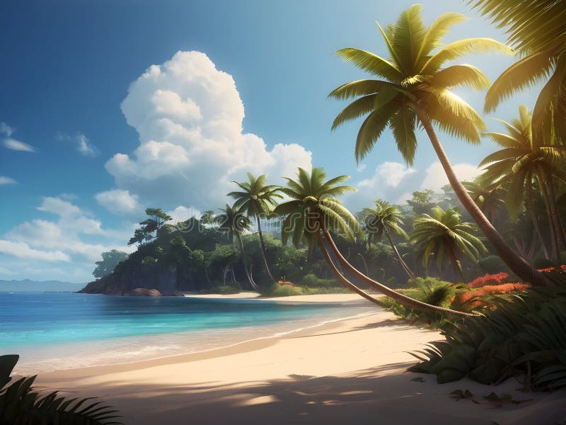 Beautiful view on the tropical beach vector illustration