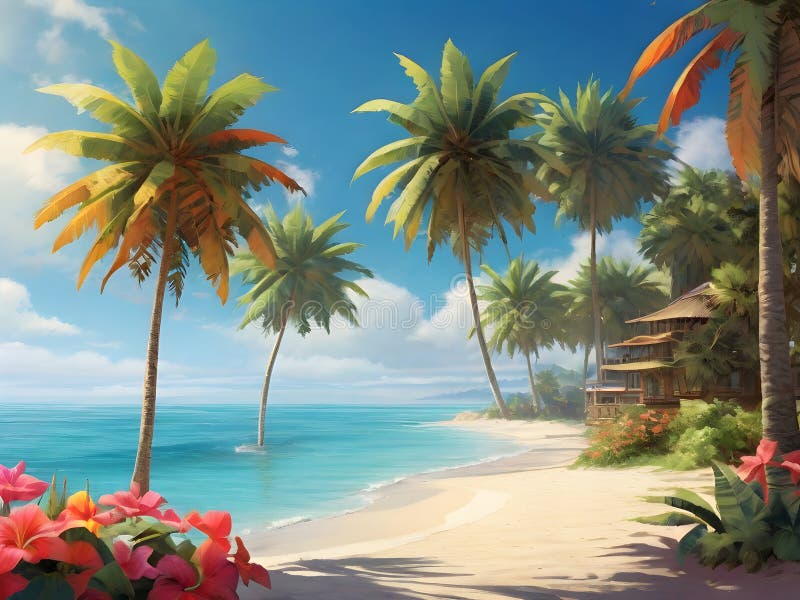 Beautiful view on the tropical beach vector illustration
