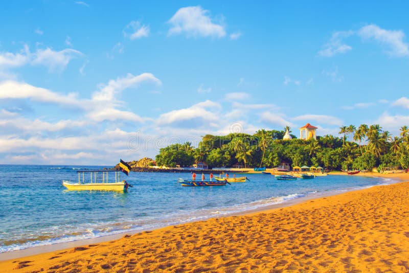 Beautiful view of the tropical beach Unawatuna of Sri Lanka stock photo