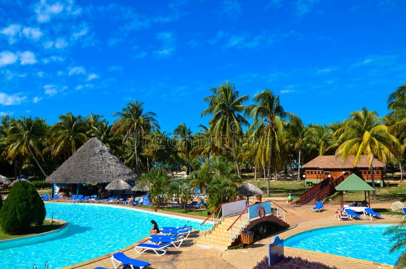 Beautiful View on Tropical Pool on the Caribbean Sea, Palm Trees, Cuba ...