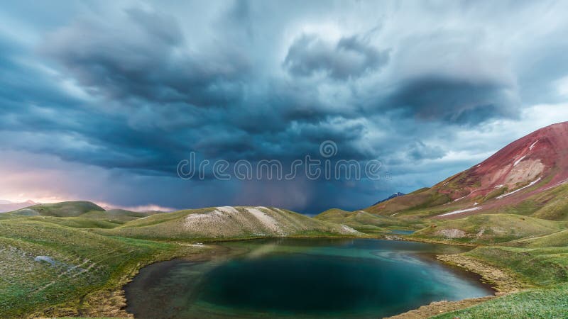 Download View Of Tulpar Kul Lake In Kyrgyzstan During The Storm Stock Image - Image of panorama, pamirs: 104274211