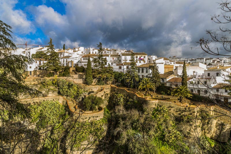 Beautiful view of the village of Ronda with its white houses on the top mountain stock photography Beautiful view of the village of Ronda with its white houses on the top mountain stock photography