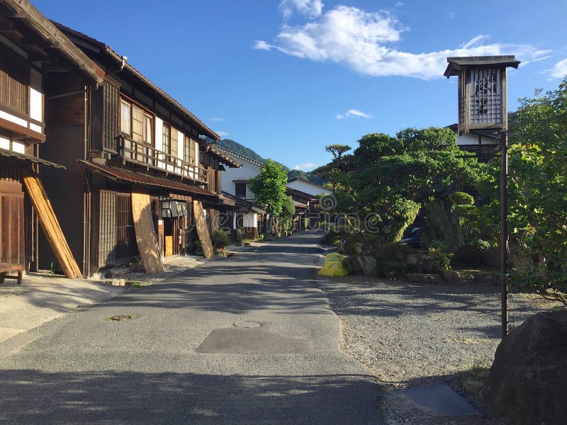 Beautiful view of the village of Tsumago-juku on the Nakasendo road in Japan