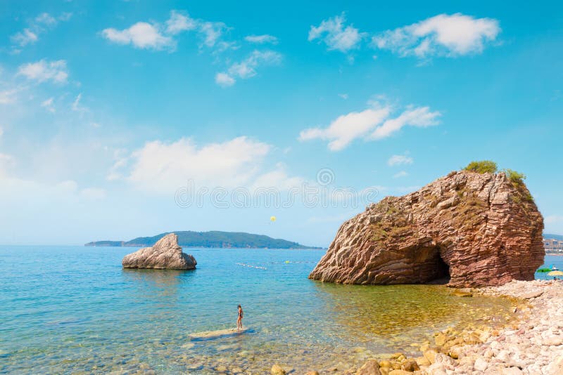 Beautiful View on wild beach in Rafailovici in Montenegro royalty free stock image Beautiful View on wild beach in Rafailovici in Montenegro royalty free stock image