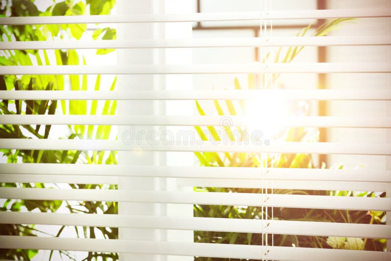 Beautiful View through Window with Blinds on Day, Closeup Stock Image ...