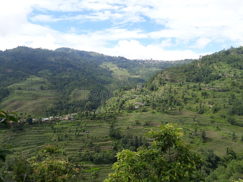 Beautiful Village Tree Mountain Stock Image Image of village