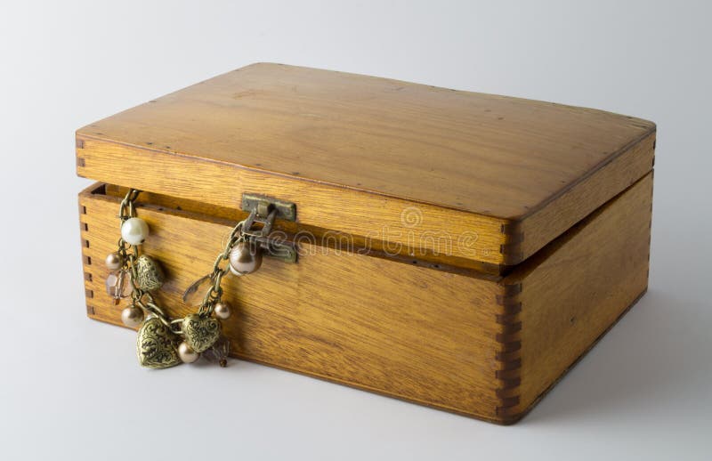 Beautiful vintage wood box with heart and bead necklace