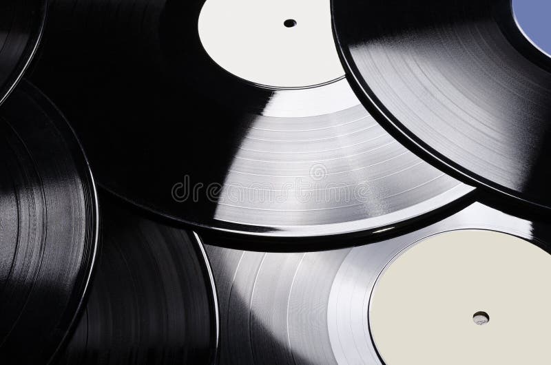 Beautiful vinyl record. Group of black vintage records. Stylish musical records