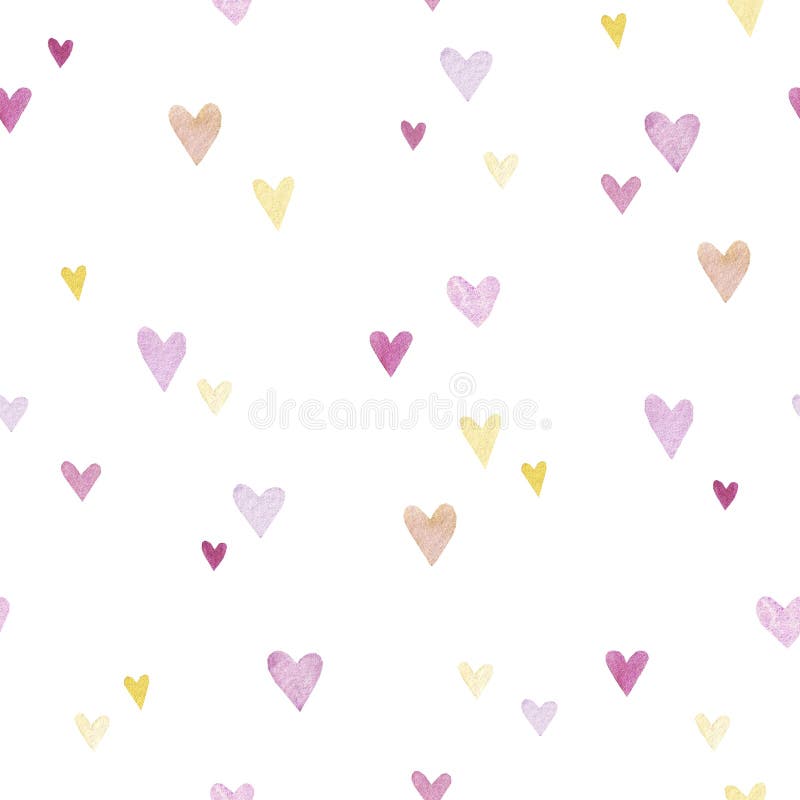 Beautiful watercolor hearts background. Cute pink heart seamless pattern. Colorful watercolor romantic texture for packaging, wall