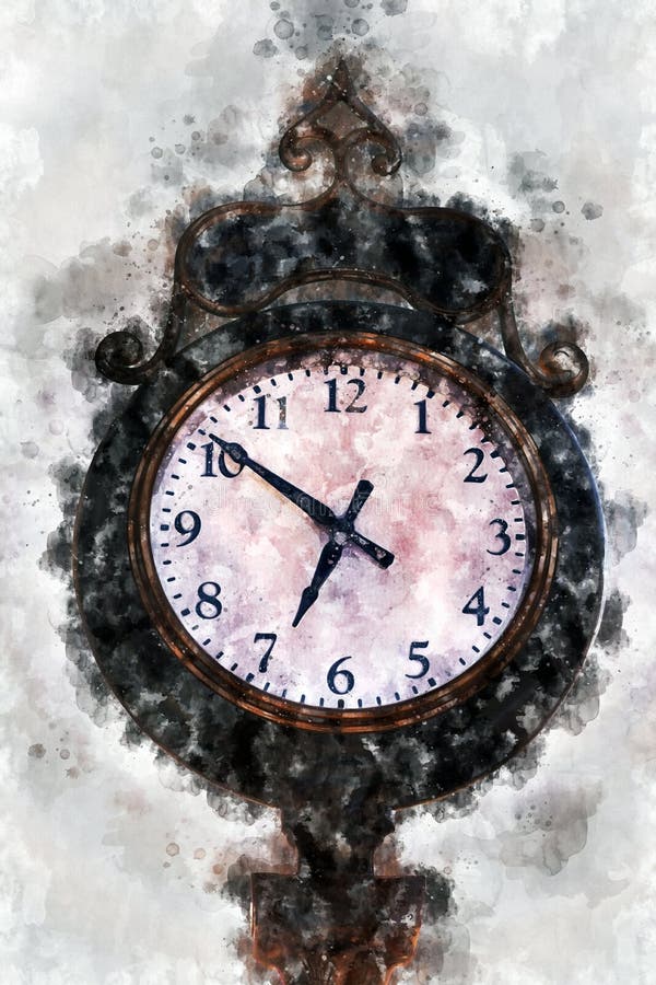 Beautiful Watercolor Historic Clock Painting Stock Photo Image of