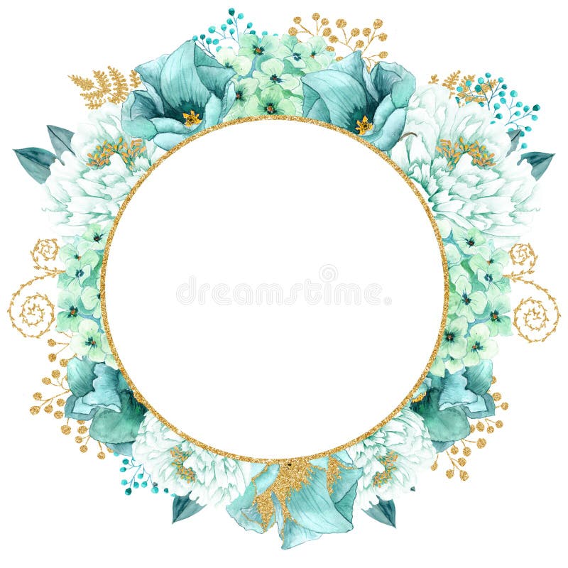 Beautiful Watercolor Mint Flowers Frame. Mint Gold Wedding Invites Template  Stock Illustration - Illustration of drawn, hand: 116801711