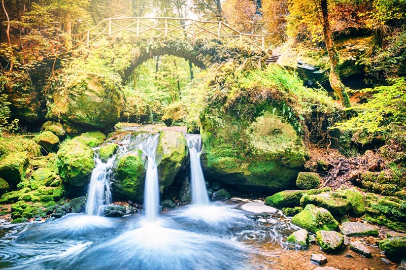 Beautiful waterfall in autumn forest