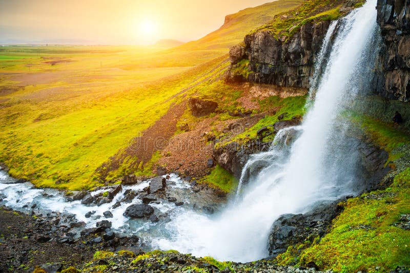 Beautiful waterfall in Iceland at sunset royalty free stock image Beautiful waterfall in Iceland at sunset royalty free stock image