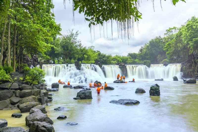 Giang Dien Waterfall, Dong Nai, Vietnam view from above with long exposure  photography makes the water smooth as silk. It attracts tourists weekend  resort Stock Photo