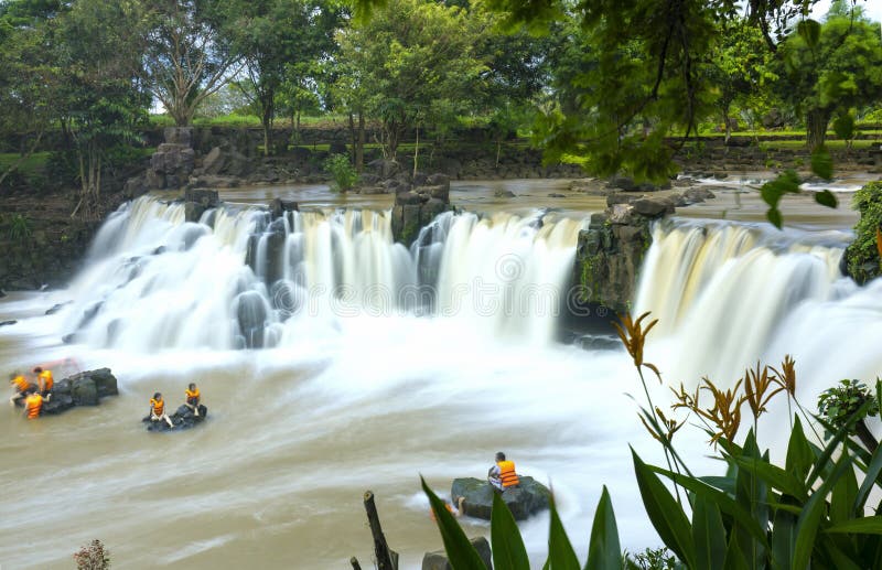 Giang Dien Waterfall, Dong Nai, Vietnam view from above with long exposure  photography makes the water smooth as silk. It attracts tourists weekend  resort Stock Photo