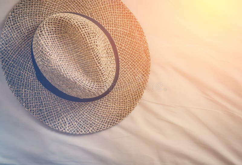 Beautiful Weaving Hat on Bed Sheet Stock Image Image of outdoor