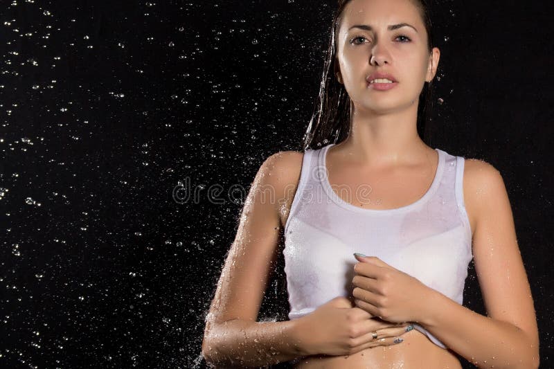 Beautiful Wet Girl In White Under Rain Stock Image Image Of Human