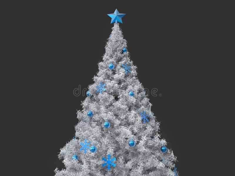 Beautiful White Christmas Tree with Blue Decorations Stock Illustration