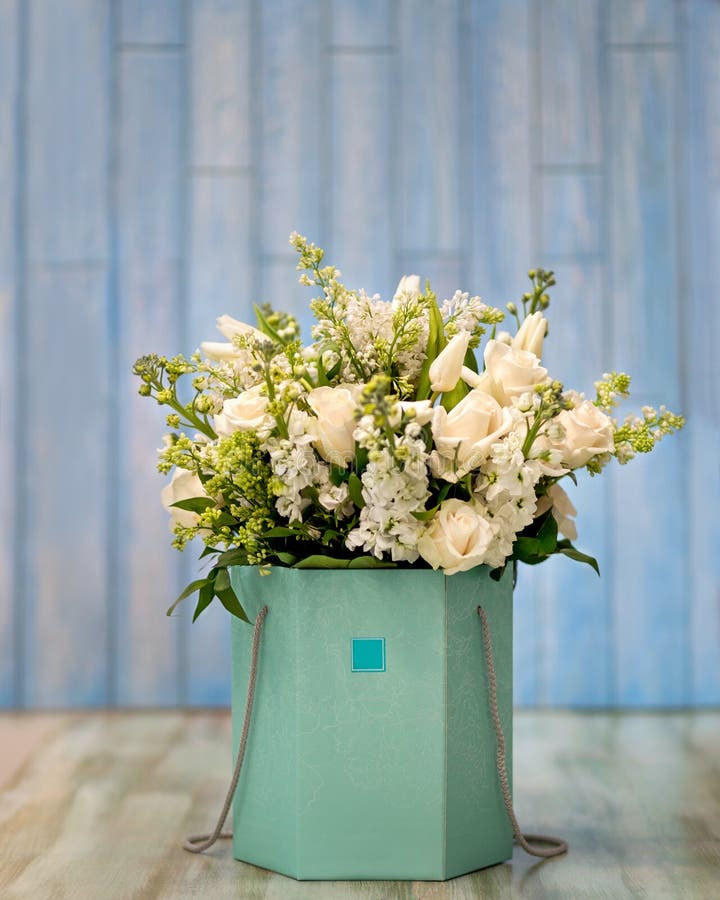 Beautiful White Flower Bouquet in the Box Stock Image Image of