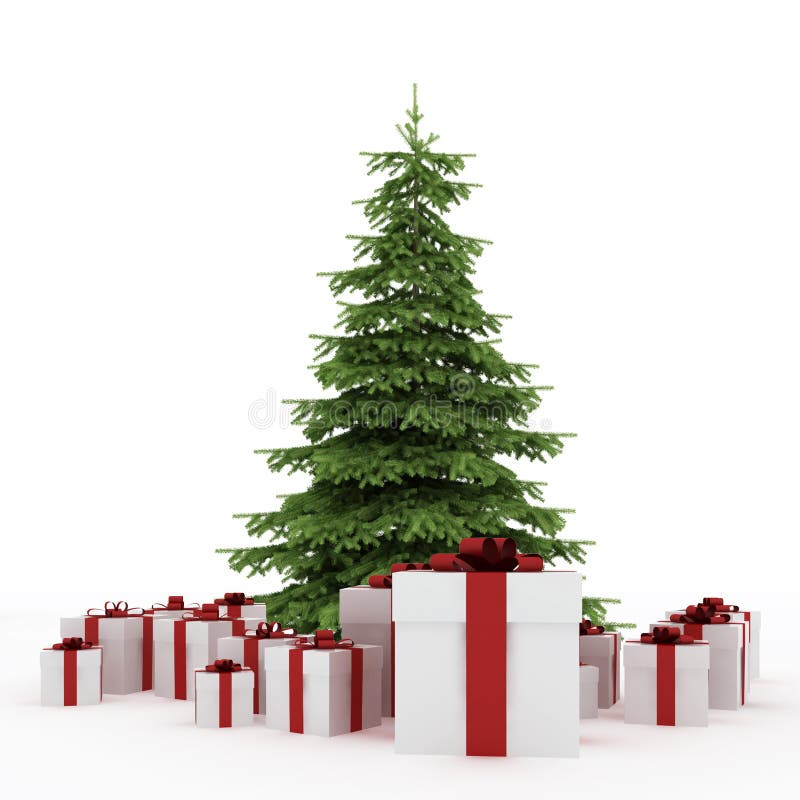 Beautiful white gift boxes with Christmas tree royalty free illustration