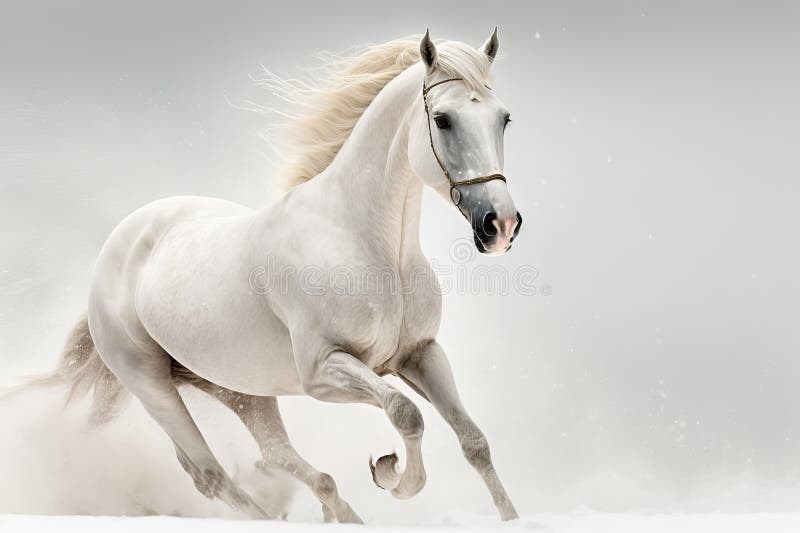 Beautiful White Horse Running Stock Image Image of active, mountains