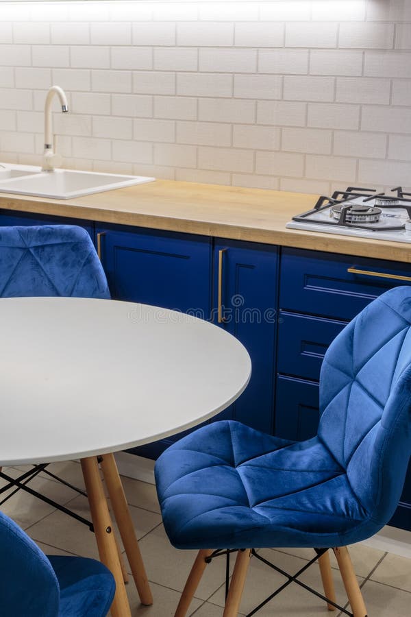 Beautiful White Round Table in the Kitchen. Kitchen Interior for Home