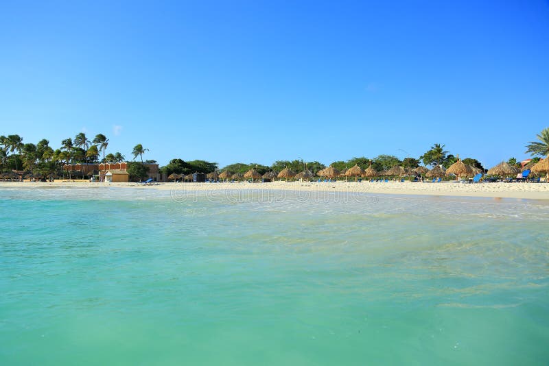 Beautiful white sand beach of Aruba island stock photos Beautiful white sand beach of Aruba island stock photos