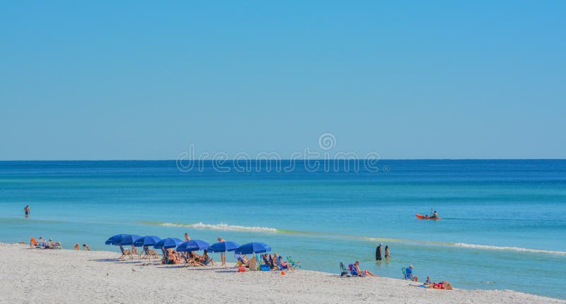 Beautiful white sand beach of Miramar Beach on the Gulf of Mexico in South Walton, Florida. stock images