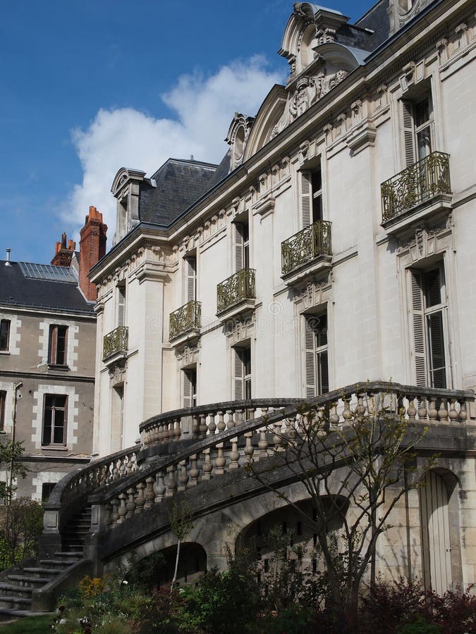 Beautiful white tuff building and stair. stock image